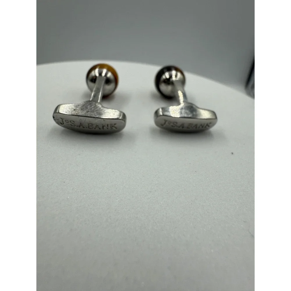 Jos A‎ Bank Tigers Eye Stone Cufflinks Silver Tone Round Sphere Formal Accessory